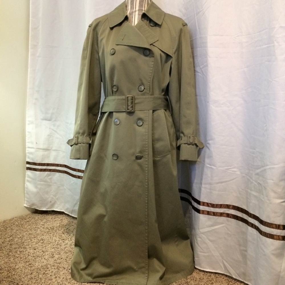 Light olive green London Fog long trench coat